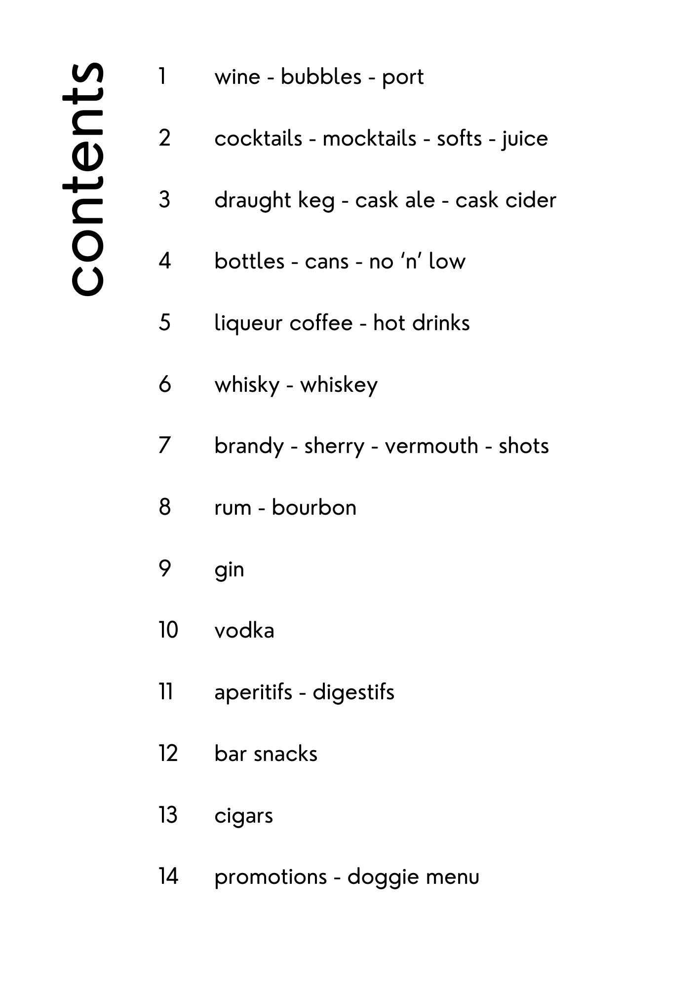 contents of drinks list