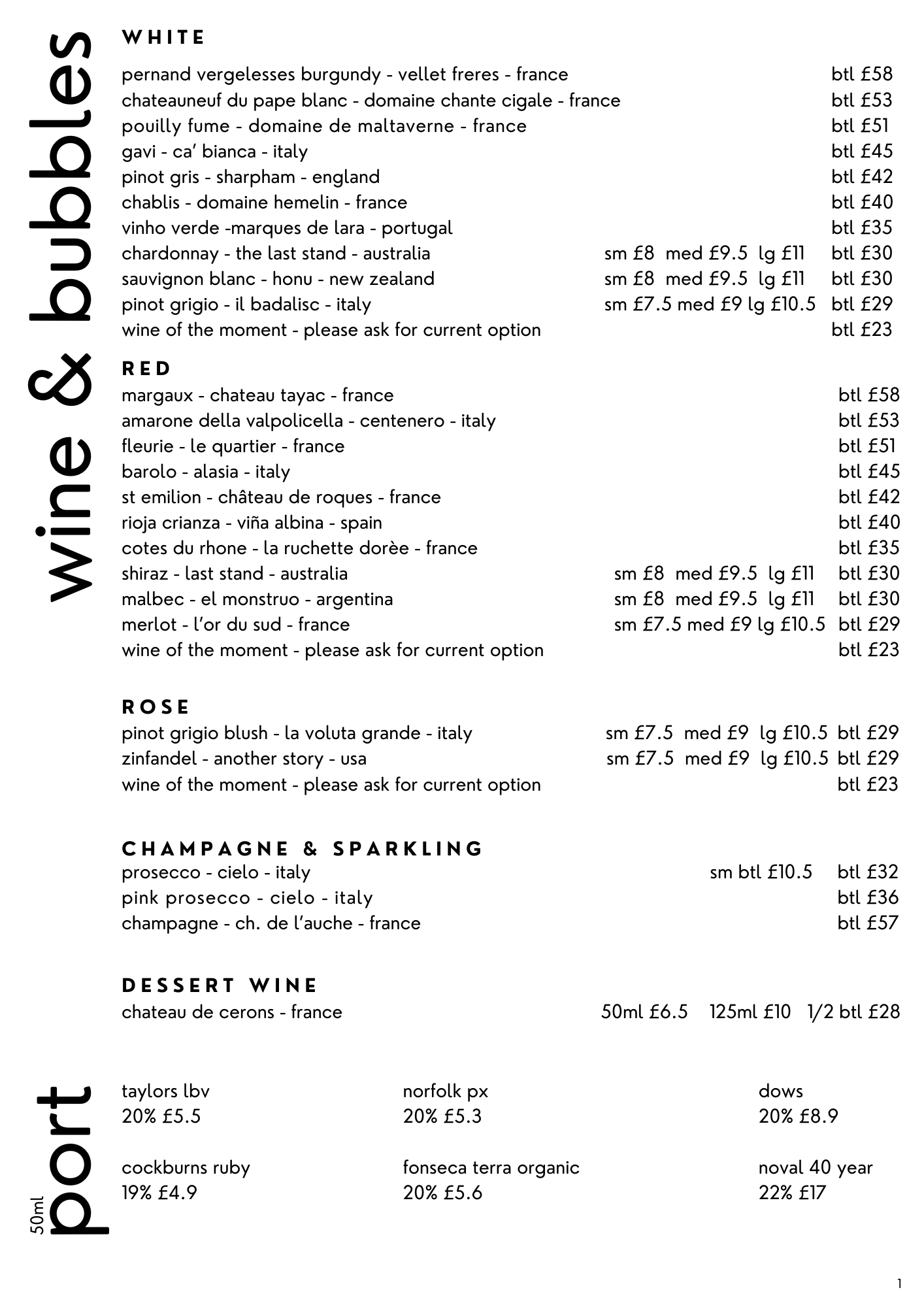 Red Lion Cromer Wine List