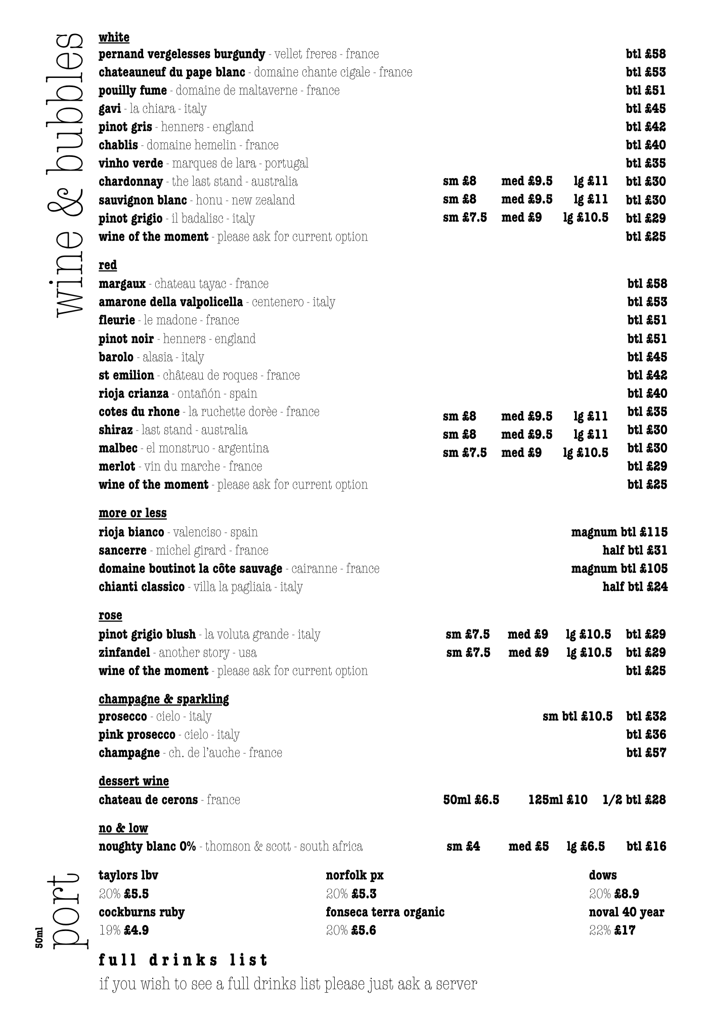Wine List Only